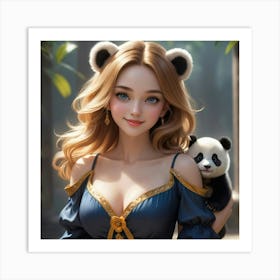 Asian Girl With Panda Bear Art Print