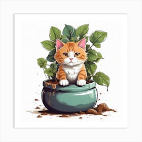 Cat In Pot Art Print