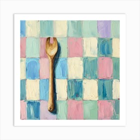 Wooden Spoon Pastel Checkerboard 2 Art Print