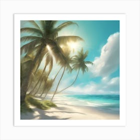 Palm Trees On The Beach Art Print