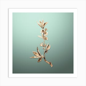 Gold Botanical Pink Flower Branch on Mint Green n.1020 Art Print