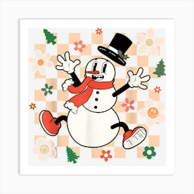 Snowman Groovy Retro Christmas Xmas Happy Holiday Boy Girl Art Print