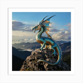 Firefly Majestic Iridescent Dragon On Mountain Peak 19519 (2) Art Print