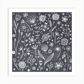 Chalkboard Wild Flowers Art Print