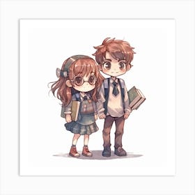 Cute School Couple Art Print