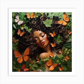 Afro-American Woman With Butterflies 3 Art Print