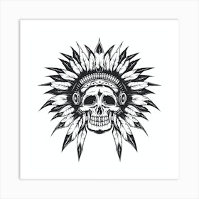 Skull With Feathers Art Print