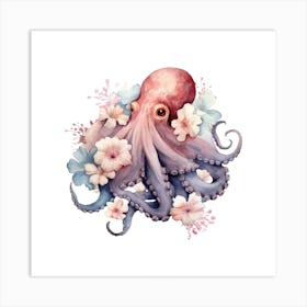 Octopus With Flowers Art Print