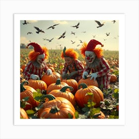 Evil Clowns In Pumpkin Filed - Diverse Art Illustration 56 Art Print