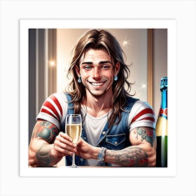 Man With Tattoos And Glasses Art Print