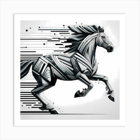 Horse Run In Black And White Line Art Illustration 1 Art Print