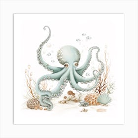 Storybook Style Octopus With Fish Art Print