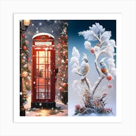 Christmas Tree And Telephone Booth Art Print