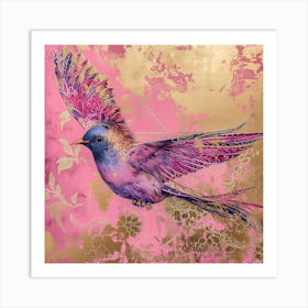 'Flying Pink Bird Floral Art Print