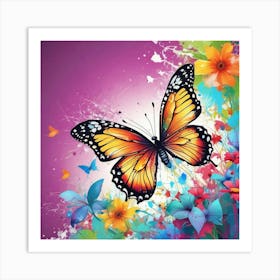 Butterfly With Flowers 12 Art Print