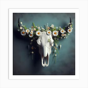 Cow Skull With Daisies Art Print