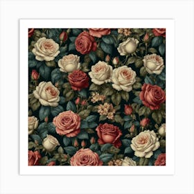 Roses On A Black Background Art Print