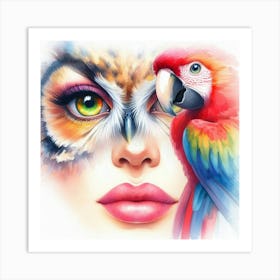 Owl And Parrot Art Print