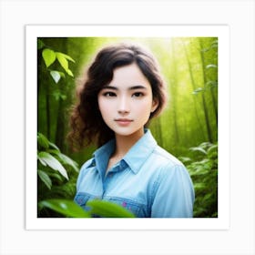 Asian Girl In The Forest Art Print