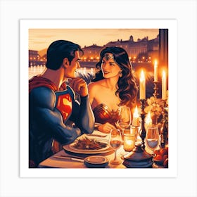 Superman And Wonderwoman Art Print