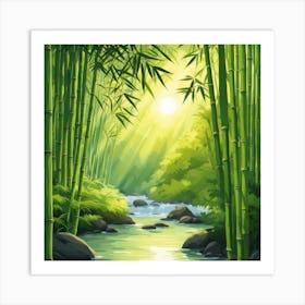 A Stream In A Bamboo Forest At Sun Rise Square Composition 243 Art Print