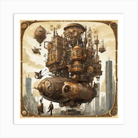 Steampunk City Tower Cubism Style Art Print