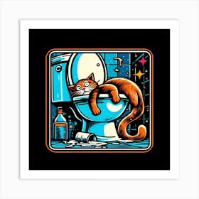 Cat In The Toilet 4 Art Print