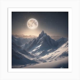 Full Moon Over Snowy Mountains Art Print