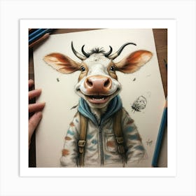 Cow In A Hat Art Print