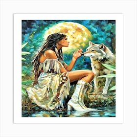 Native Woman With Wolf-Drucke 09.12.2024--647 Art Print