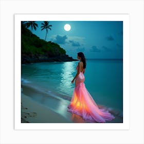 Beautiful Woman On The Beach At Night 1 Art Print