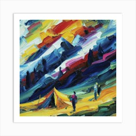 People camping in the middle of the mountains oil painting abstract painting art 29 Art Print