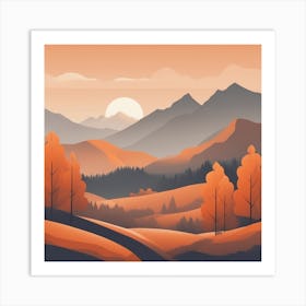 Misty mountains background in orange tone 86 Art Print