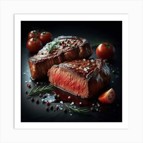 Steak On A Black Background 1 Art Print