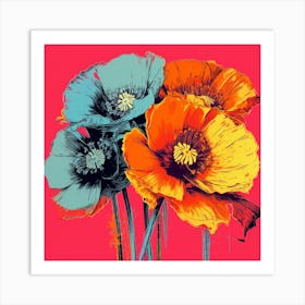 Andy Warhol Style Pop Art Flowers Poppy 3 Square Art Print