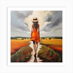 Girl In An Orange Dress Art Print