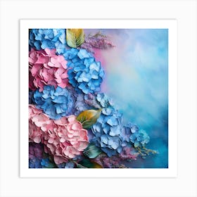 Abstract Hydrangeas On Blue Background Art Print