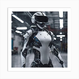 Robot Woman Standing In A Factory Art Print