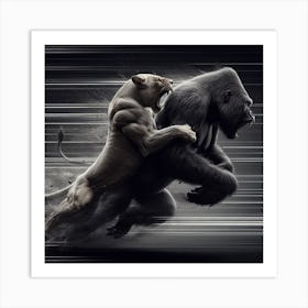 Lion And Gorilla Fighting Art Print