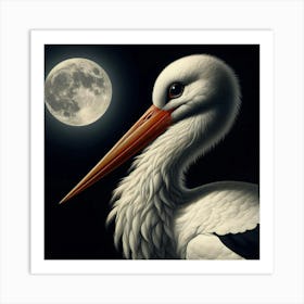 Captivating Single Stork with Black Eye at Night: A Stunning Gustave Doré Masterpiece. Art Print