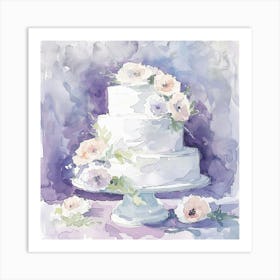 Watercolor Wedding Cake With Flowers 171 Art Print