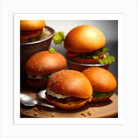 Hamburgers On A Plate Art Print