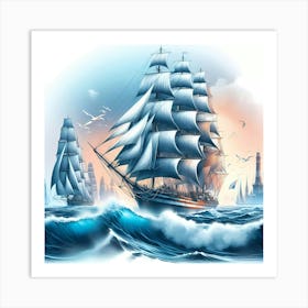 Sailing Ships In The Ocean Art Print