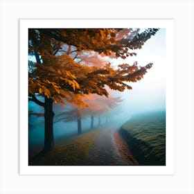 Autumn Trees In The Fog Art Print