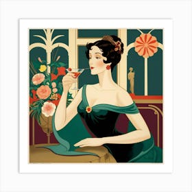 Lady In Green old money style style Art Print