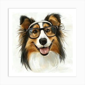 Collie Dog With Glasses Art Print