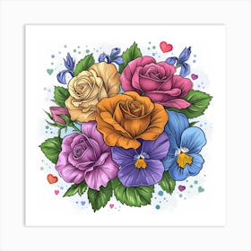 Roses And Pansies Art Print