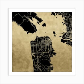San Francisco Street Map Gold and Black Art Print