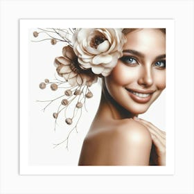 Beautiful Woman With Flowers On Her Head 1 Art Print