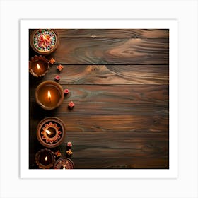 Diwali Wooden Table From Above Banner Texture Art Print